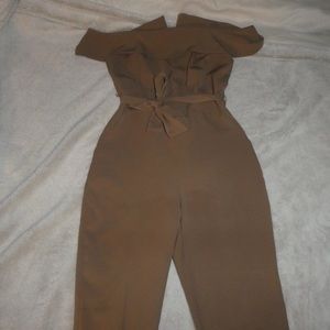 Classy nude shoulderless long romper